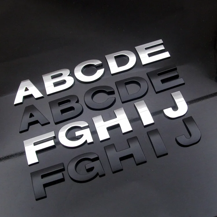 Car 3D Lettered Bumper Stickers English Lettered Car Logo DIY Lettered with Numbers Metal Car Stickers Word Mark Black And White