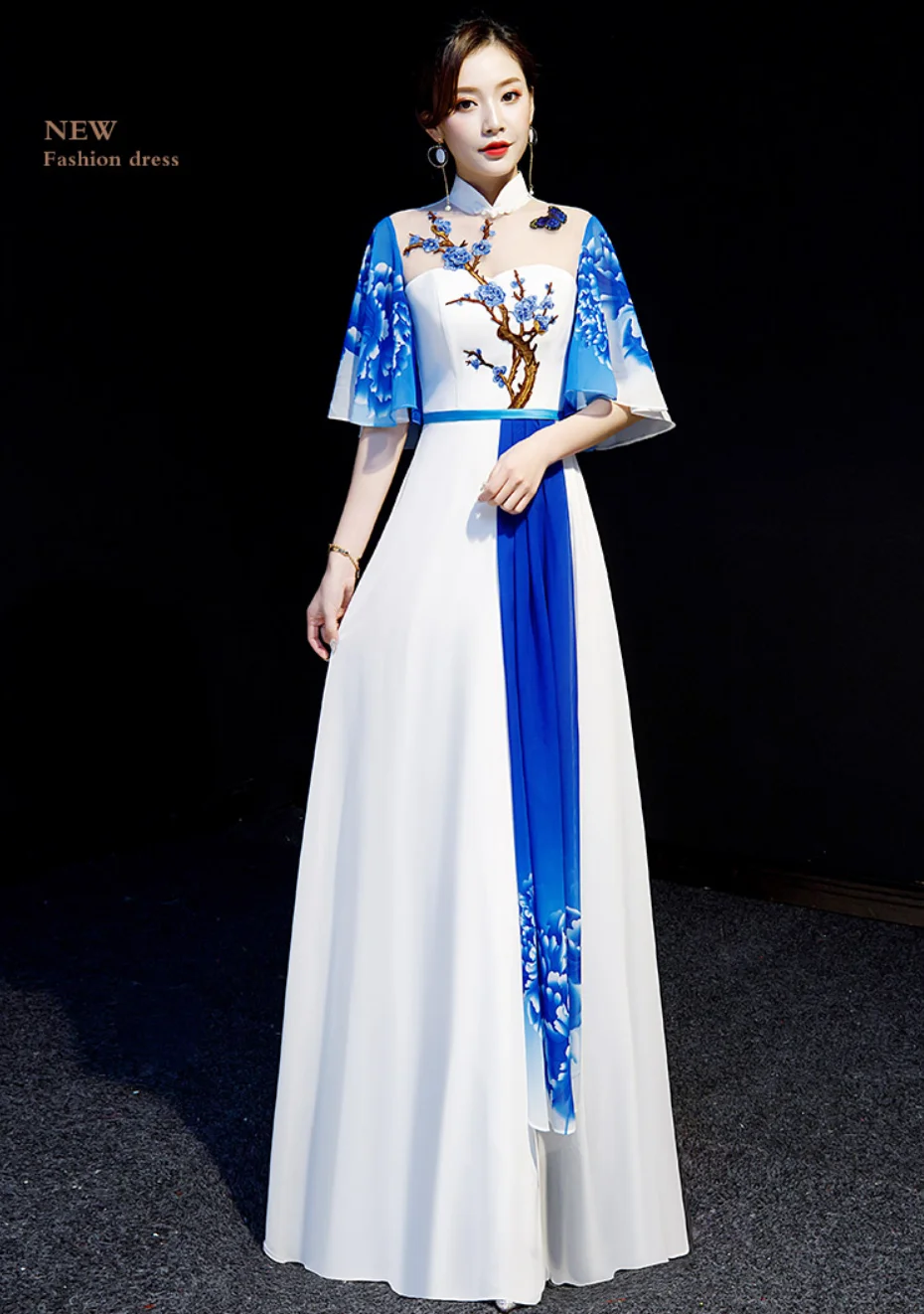 Китайский Улучшенный чёнсам Vestidos женский тонкий Qipao элегантный платок длинное вечернее платье guzheng сценические шоу