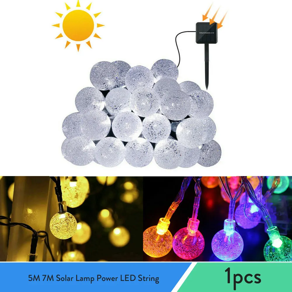 5M 7M Solar Lamp Power LED String Fairy Lights Solar Garlands Garden Christmas Decor LED Crystal Ball For Outdoor Waterproof