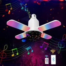 

E27 LED 4-leaf Bluetooth Music Projection Lamp Colorful Intelligent Audio Folding Bulb Lamp Remote Control Ceiling Fixture Light