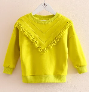 light green Коллекция года, Осенняя детская одежда пальто для девочек Однотонные пальто с длинными рукавами и круглым вырезом для маленьких девочек, детская верхняя одежда с кисточками, топы - Цвет: light green