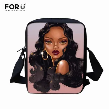 

FORUDESIGNS African Girls Messenger Bags for Women,Kids Girls Black Crossbody Bags,Afro Lady Mini Shoulder Bags Cross Body bag