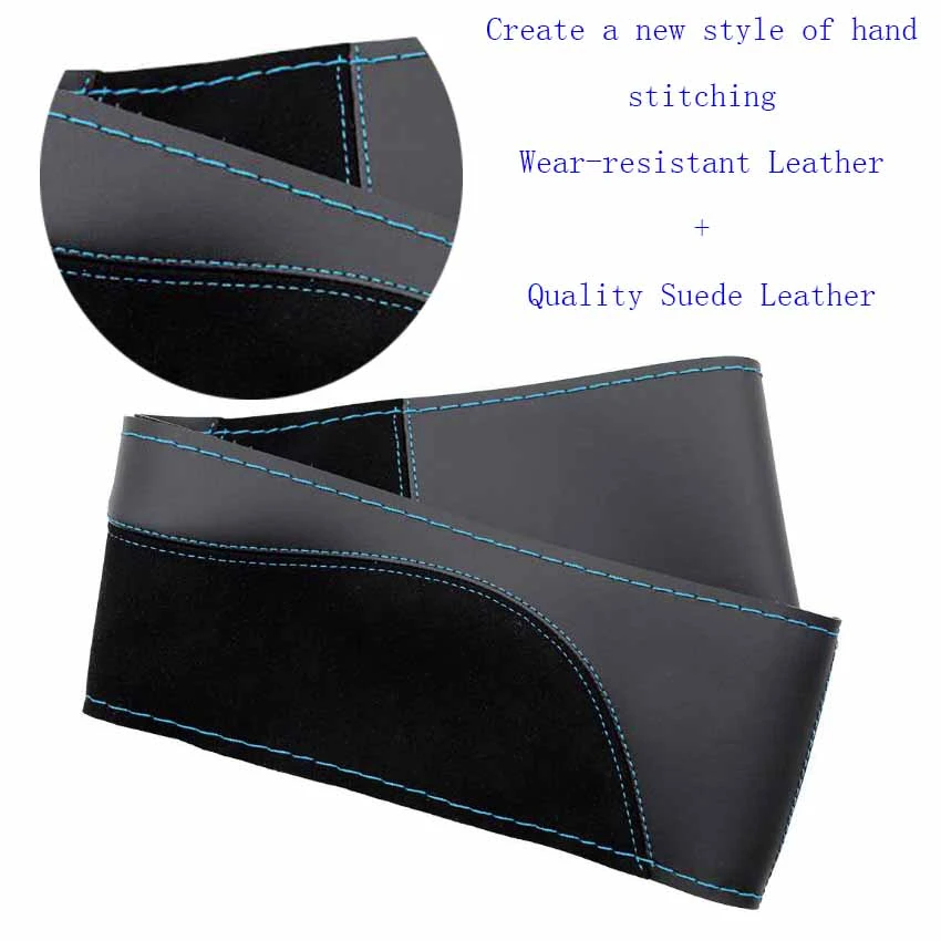 38cm DIY Steering Wheel Cover Wear-resistant Soft PU+ Suede Leather Car Steering-Wheel Braid With Needles Thread