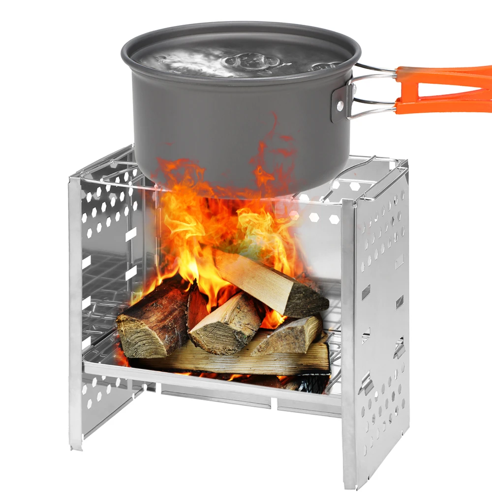 Outdoor Camping Wood Stove Portable Stainless Steel Picnic Hiking Cooking Burner 