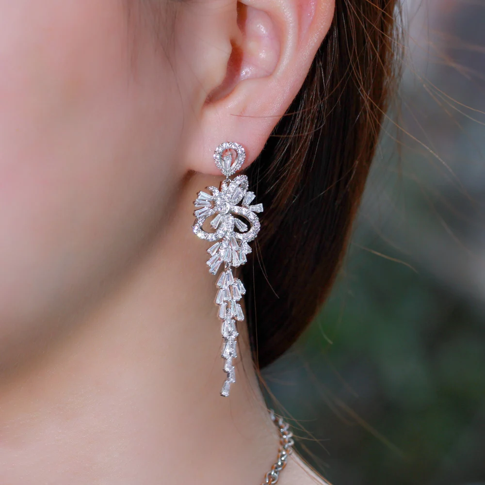 CWWZircons Geometric White Cubic Zirconia Dangle Tassel Drop