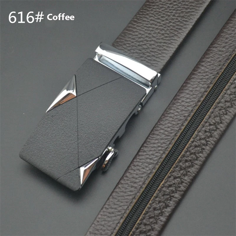 Nuleez real leather belt men to hide money in black and coffee automatically lock head belt strap fashion new gift for boyfriend