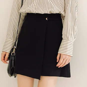 

Korean midi skirt Lanon Casual Black Skirt Women Skirt High-waisted Irregular Short Skirt Versatile A- line Short Skirt 183B