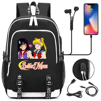 

New Sailor Moon Backpack Women USB Charging Laptop Travel Bags Teenager Kids Girls Student Backpack Casual Mochila