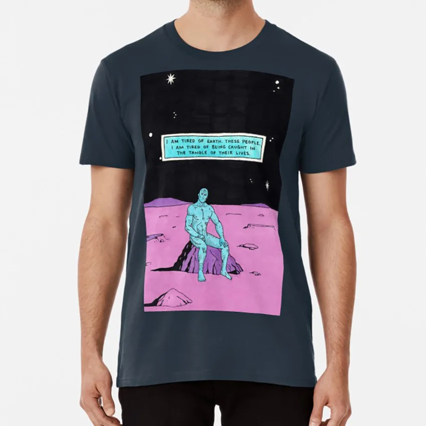 Доктор Манхэттен, я устала, футболка, часовые, часовые, 80 s, 1980 s, комикс, графический новелла, Алан Мура, доктор Манхэттен, эмо, нигилист - Цвет: Тёмно-синий