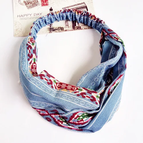 10 шт./лот Для женщин повязка Винтаж крест узел резинки для волос из мягкого материала для девочек печати шелковой атласной лентой женские аксессуары для волос - Color: 1