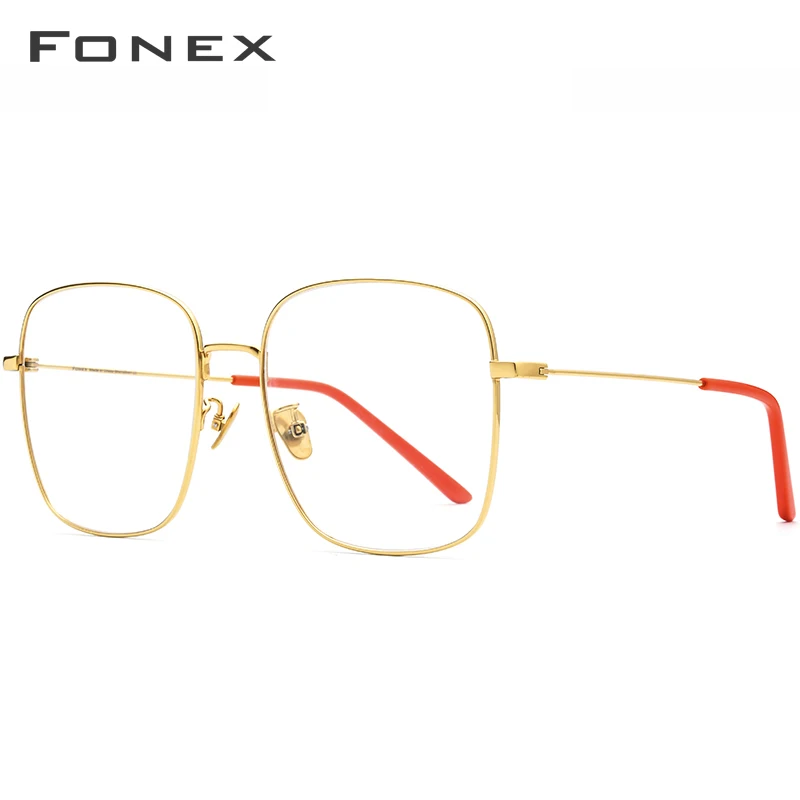 Gold Red FONEX Pure titanium очки для женщин негабаритных Близорукость Оптические очки по рецепту оправа для мужчин большие квадратные сверхлегкие очки 8520 - Цвет оправы: Gold Red