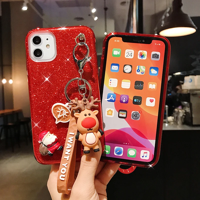 3D Рождественский Блестящий мультфильм чехол с подвеской для iPhone 6 6S 7 8 Plus X XS MAX 11Pro Max чехол для сотового телефона мягкий роскошный