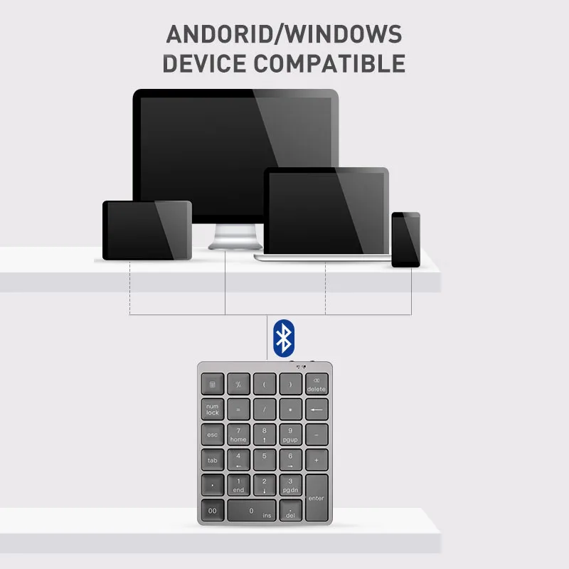 Teclado numérico Bluetooth portátil de aleación de aluminio, cubierta de teclado inalámbrico para Ipad, Android, Windows, teléfono, tableta Mackbook - Imagen 2