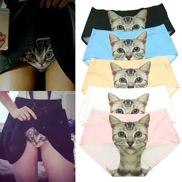 Sexy Pussycat Panties 3d Underwear Clothes Funny Female Anti Emptied Cat  Print Women Briefs White Black Physiological Leakproof - AliExpress