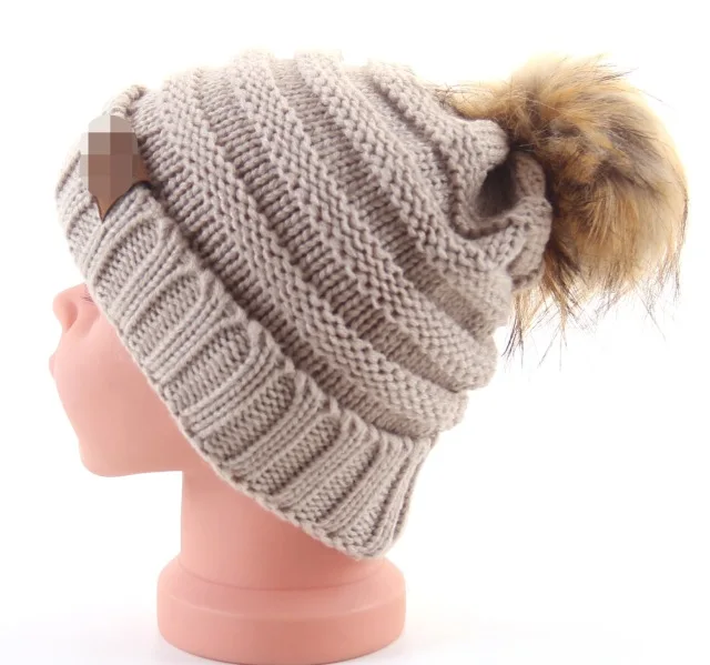 beige with tag Зимние шапки для детей, теплая шапочка-бини, вязаные шапочки, свободные шапки для девочек, милые вязаные шапочки Skullies для мальчиков, Детская мешковатая шапка s - Цвет: beige with tag