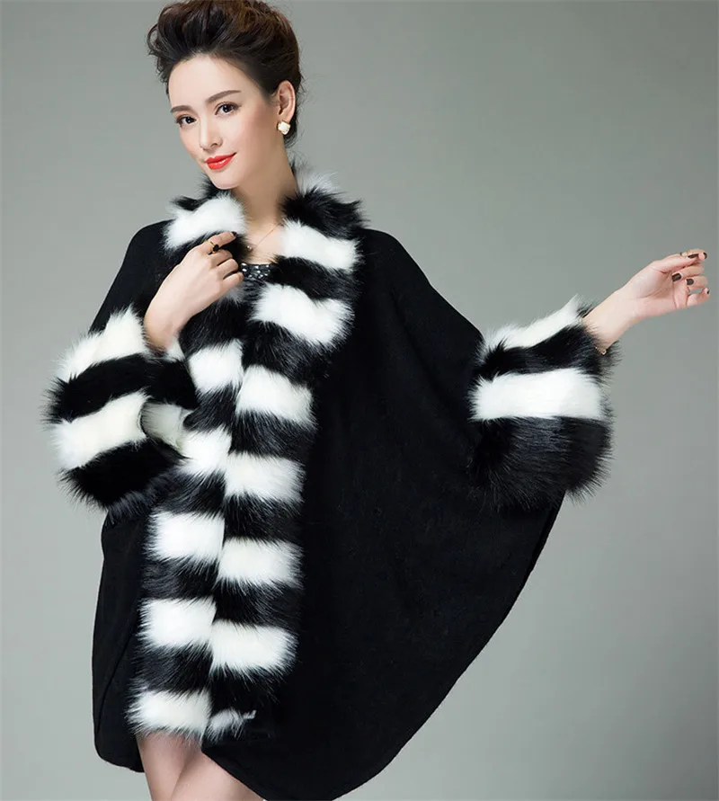 Зимняя куртка из искусственного меха, зимняя накидка, свадебное болеро, накидка, свадебная шаль, меховая накидка - Цвет: Черный