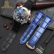genuine leather watch bracelet 20 22mm bottom silicone watch strap Suitable for omega watchband folding clasp wristwatches band