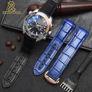 

genuine leather watch bracelet 20 22mm bottom silicone watch strap Suitable for omega watchband folding clasp wristwatches band