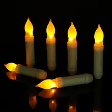 12 шт. желтый светодиодный свечи с конусами, электронные длинные свечи, мерцающие беспламенные Свечи с конусами для свадьбы, дня рождения, украшения дома