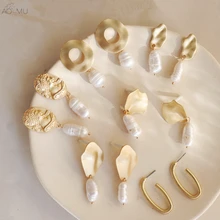 AOMU барокко Винтаж матовый металл золото тиснением портрет скульптура естественный неправильной формы пресноводный жемчуг серьги для женщин Девушка