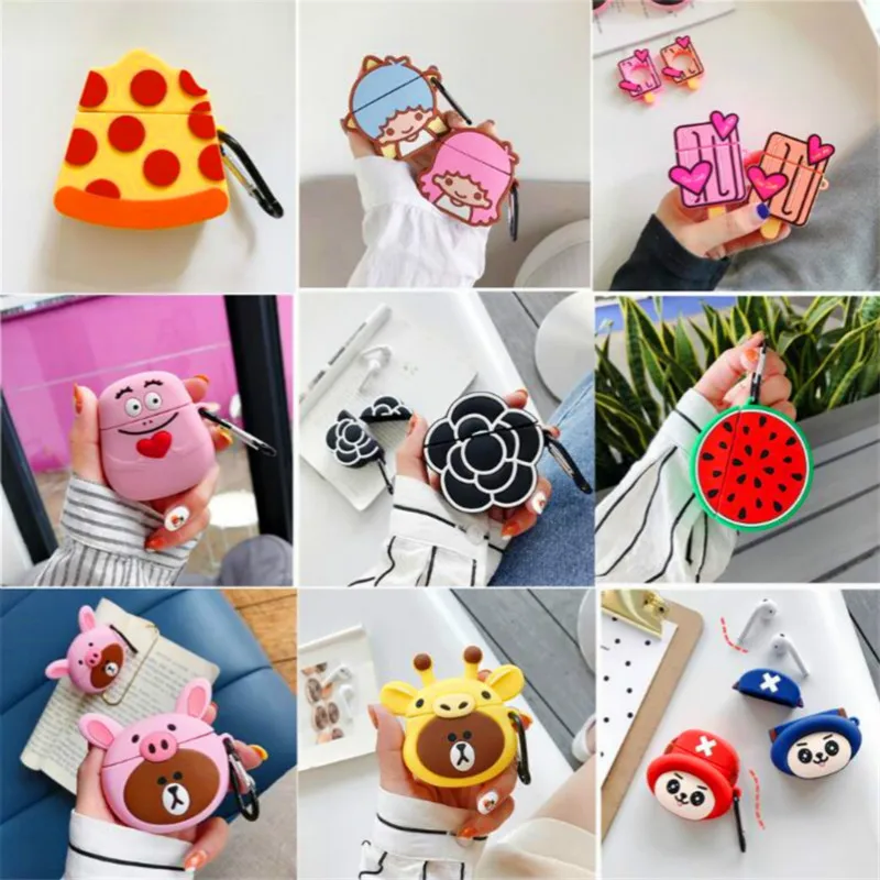 

For AirPods Case Cute Funny Cartoon Car Penguin Earphone Case For Apple Airpods 2 Soft Protect Cover With Carabiner Hook