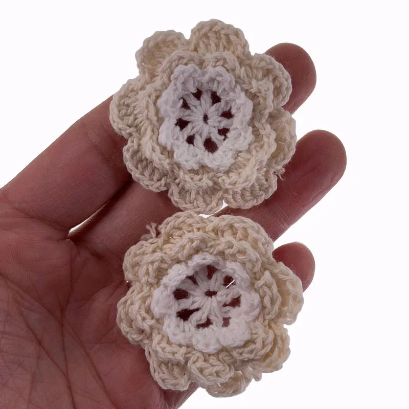 Handmade Cotton Knitting Crochet Flowers For Clothes Applique DIY Craft Scrapbooking Apparel Accessories 5.0cm 5Pcs cotton crochet flowers