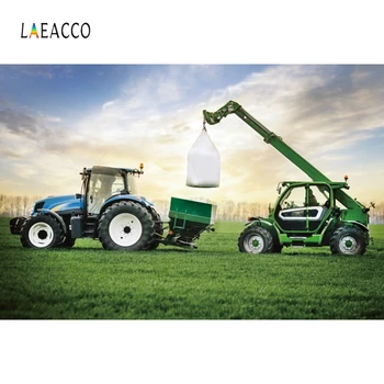 

Laeacco Blue Sky White Clouds Green Grassland Tractor Crane Photography Backdrops Photo Backgrounds Baby Birthday Photophone