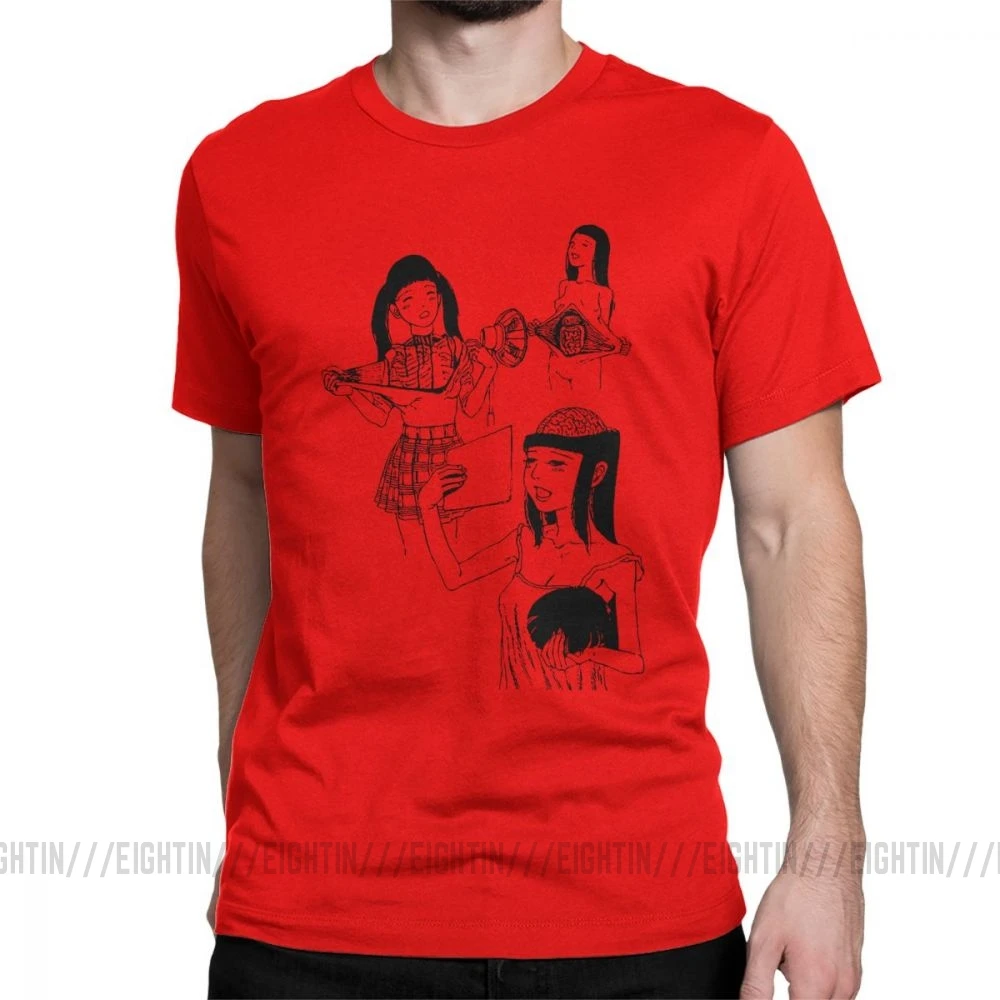 Мужские футболки Junji Ito, японские футболки Kago Manga Horror Tomie Harajuku из чистого хлопка, топы с коротким рукавом и круглым вырезом, летние футболки - Цвет: Красный
