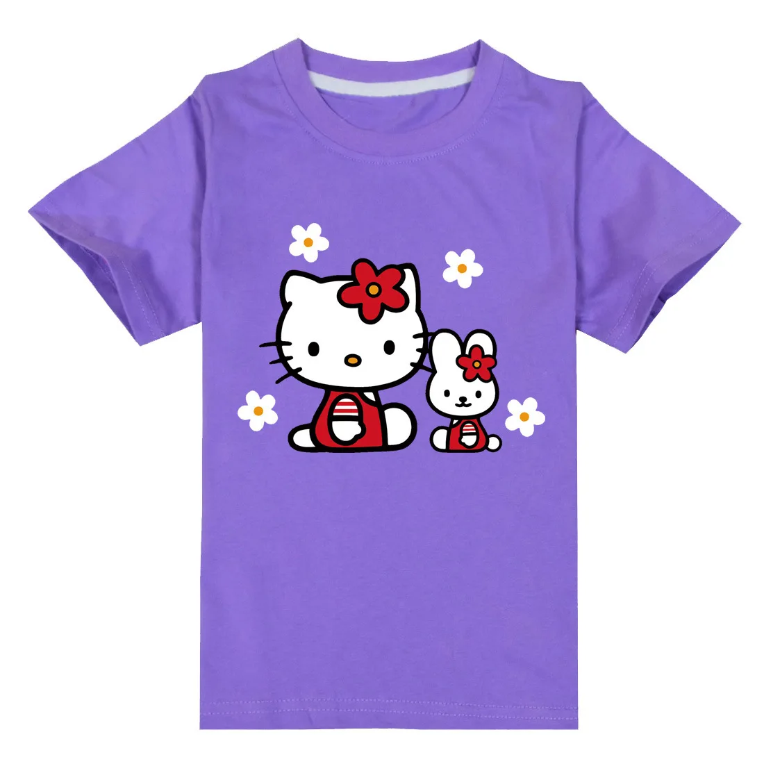 thumbnail image 1 of Traje de Hello Kitty para niños, Top con estampado de dibujos animados bonitos para niñas + Pantalones cortos, conjunto de dos piezas, camiseta de manga corta para niños + Pantalones deportivos para n, 1 of 5