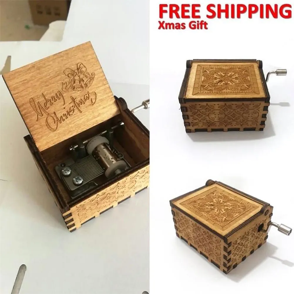 

SOLEDI Wooden Creative Music Box Toys Home Gift Interesting Singing Case Xmas Festival Merry Christmas Retro Decor