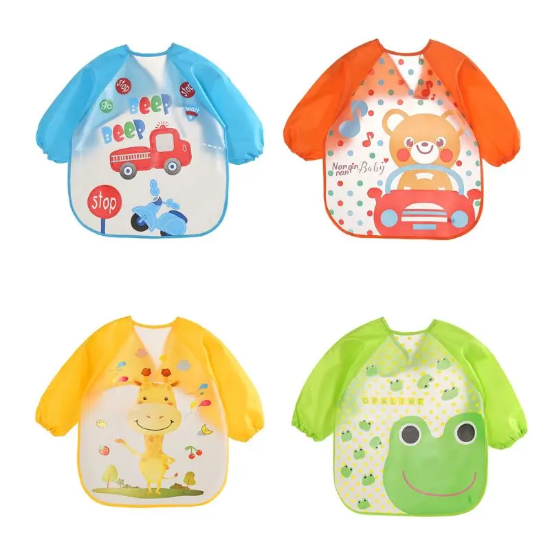 Free Shipping 4 Pcs Waterproof Long Sleeve Bib Unisex Feeding Bibs Apron for Infant Toddler 6 Months to 3 Years Old