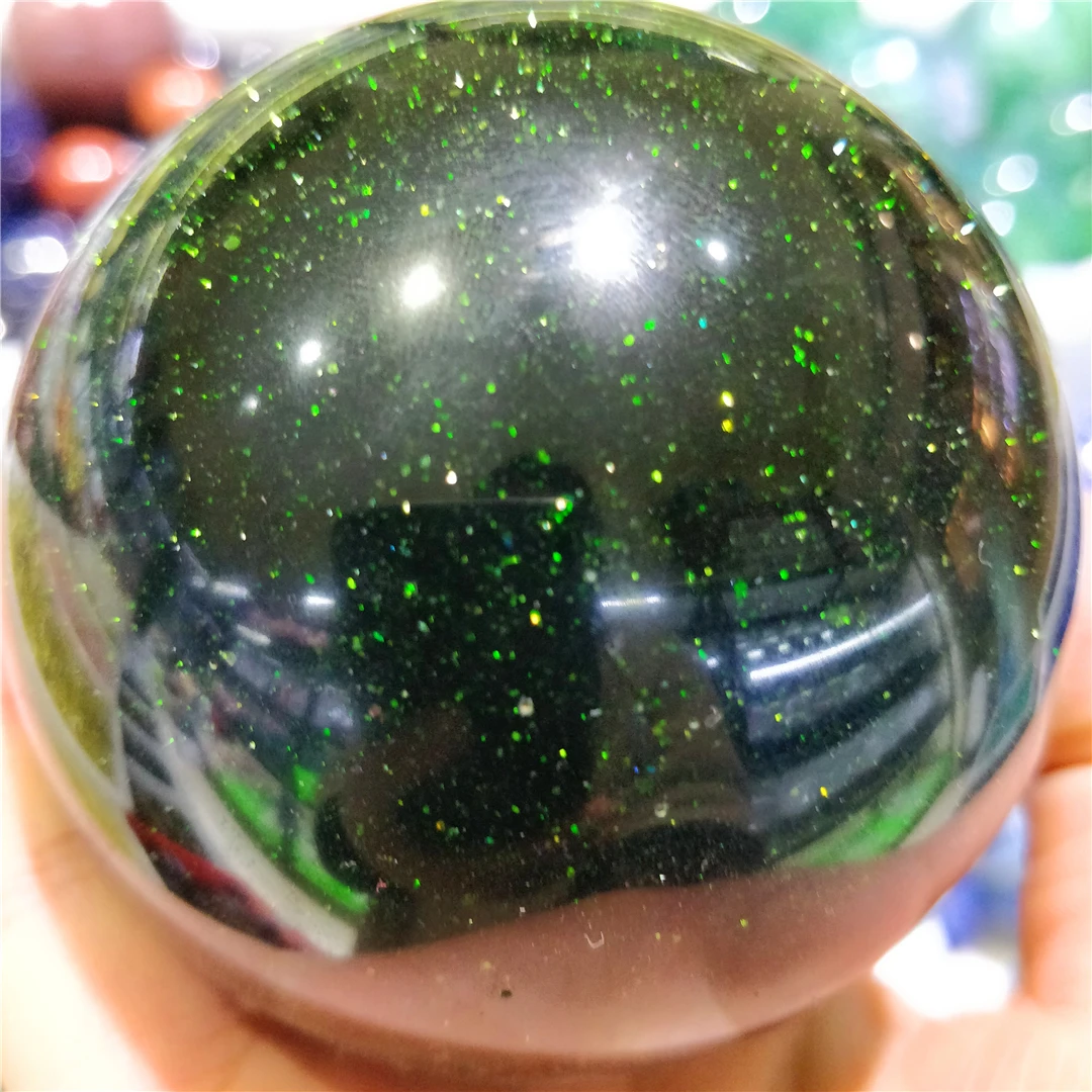 鑑賞石 6-9CM Natural Green Golden Sandstone Balls Goldstone Quartz