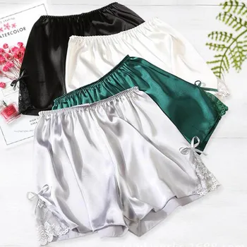 

New Summer Solid Lace Safety Short Home Sleep Bottoms Women Safety Short Leggings Under Briefs Shorts Slips Ice Silk Pants