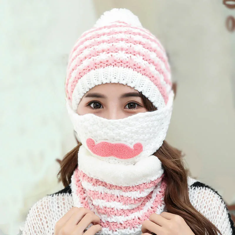 Dilidala женская зимняя маска с капюшоном, многоцелевые наушники, женские теплые бархатные вязаные шерстяные шапки, модная женская шапка - Цвет: White