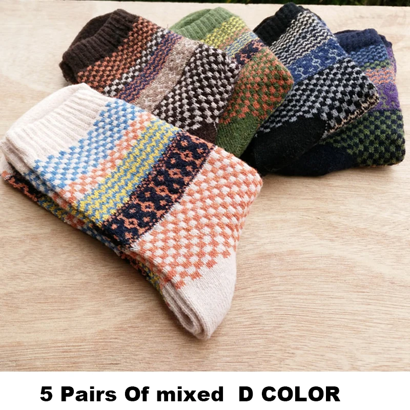 10PCS Men Socks Autumn Winter Thicken Warm Harajuku Retro Fashion Casual Wool Cotton Snow Sock