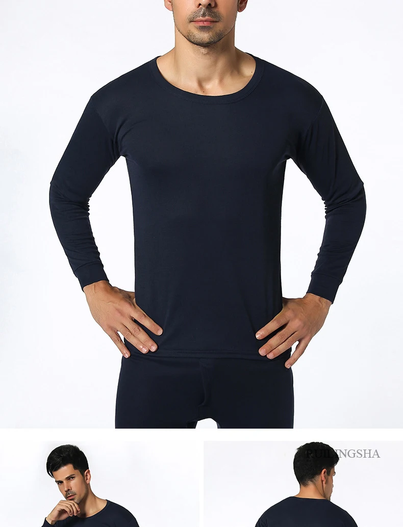 thermal pants Men Winter Cotton Warm Thickening Thermal Underwear Round Collar Undershirts with Solid Thin Slim Long Johns Suits thermal pants