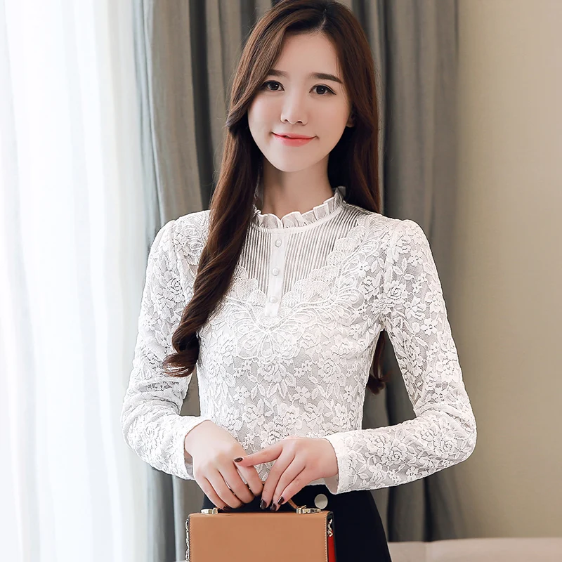 

Women Blouse Shirt Long Sleeve Lace Top Women's Plus Velvet Thick Shirt Womens Tops and Blouses