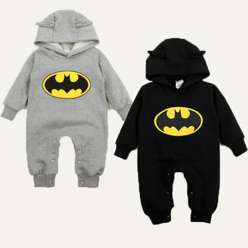 New Sleepwear Boys Romper Newborn Hoodies Batman Winter Cotton Newborn Warm Kids One-piece Long Sle