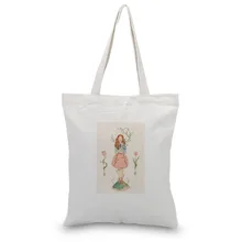 Мультяшная Холщовая Сумка для девочек, холст, текстовая сумка, сумка для ежедневного использования, ручная печать логотипа DIY, многоразовая сумка для покупок, переработка