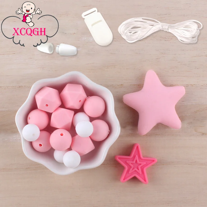 

XCQGH Baby DIY Silicone Molars Octagonal Big Star Set Of Loose Beads Baby Necklace Pacifier Chain Bracelet Accessories