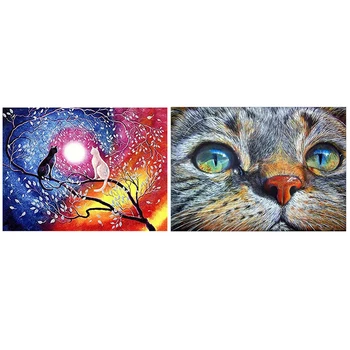 

5D DIY Diamond Painting Cross Stitch Cat Rhinestone Full Circular & Embroidery Cross Stitch Full Drill Cats (40X30cm)