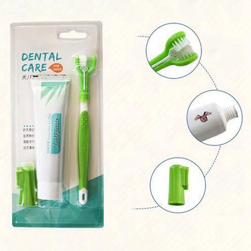 

Pet Edible Toothpaste 3-Heads Toothbrush Set Finger Toothbrush For Dog Oral Care Oral Hygiene Solution Dogs Teeth Cleaning