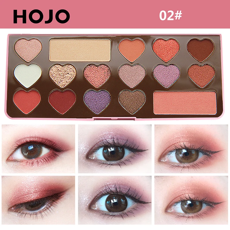 color 02 HOJO 16 цветов теней для век лоток нежные тени для век макияж коричневых тонах, матовый блеск, набор для макияжа век - Цвет: color 02