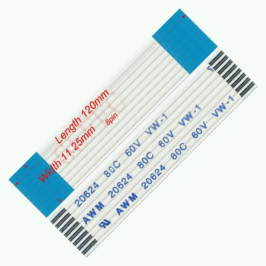 

8pin 1.25pitch 120mm-3000mm A-type Flexible Flat Cable FFC awm 20624 ROHS for TTL LCD DVD Computer