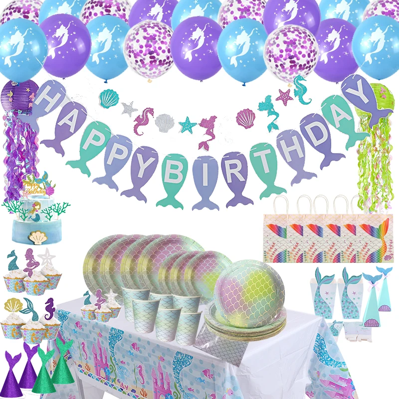 Набор украшений для дня рождения гирлянда с хвостом русалки и шариками набор