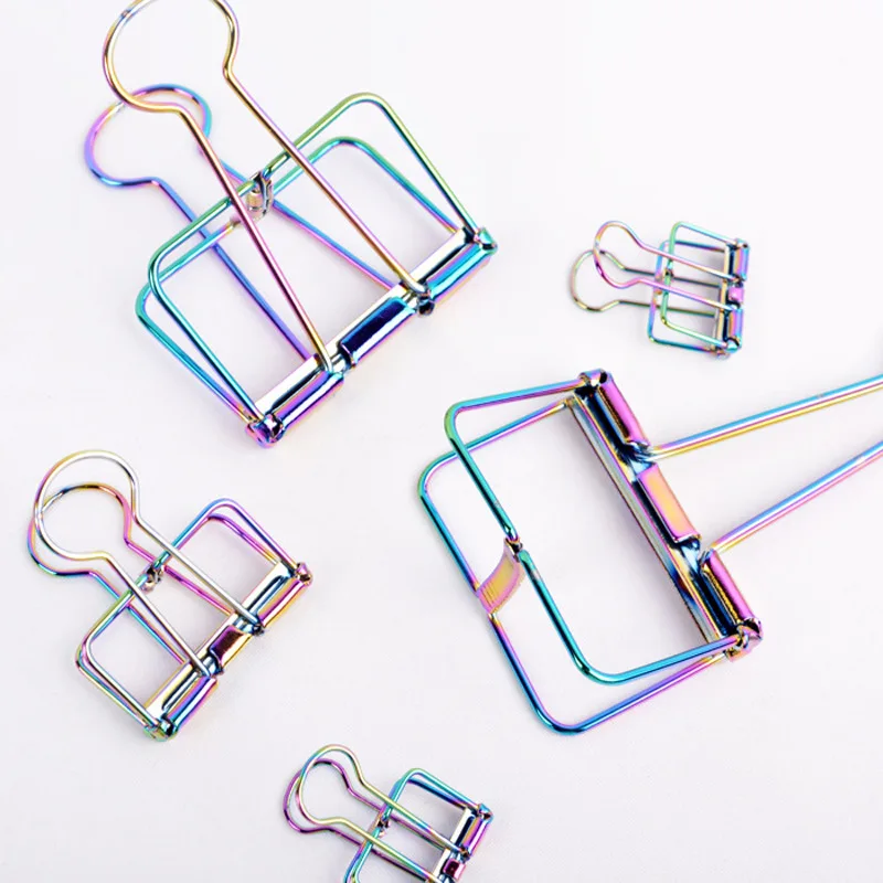 

2020 New Colorful Hollow Long Tail Clip Cross Border Hot 19mm/32mm/51mm Metal Plating Rainbow Paper Clip Dovetail Clip