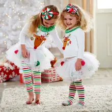 Американский Рождественский От 0 до 5 лет для маленьких девочек, топы с оленями, фатиновые леггинсы-пачки, штаны, наряды