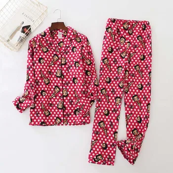 

Autumn New Ladies Sleepwear Full Cotton Soft Turn-down Collar Cardigan+Pants 2Pcs Pajamas Set Women Winter Homewear Casual Wear