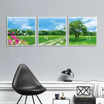 

Beautiful Sky Colorful Flowers Green Trees And Lawns Posters Home Decoration Canvas Painting Print Wall Picture for Living Room