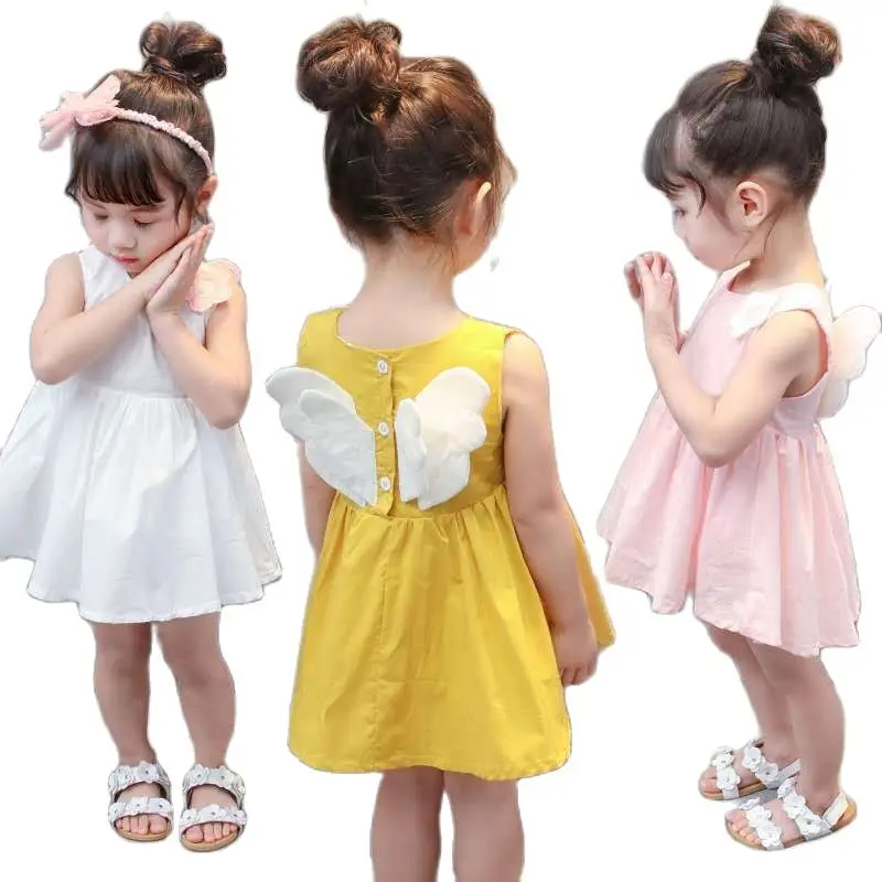 Children Dresses Kids Girl Sleeveless wing Print Cotton and Linen floral Dress Baby Spring Summer dresses for girls | Детская одежда и